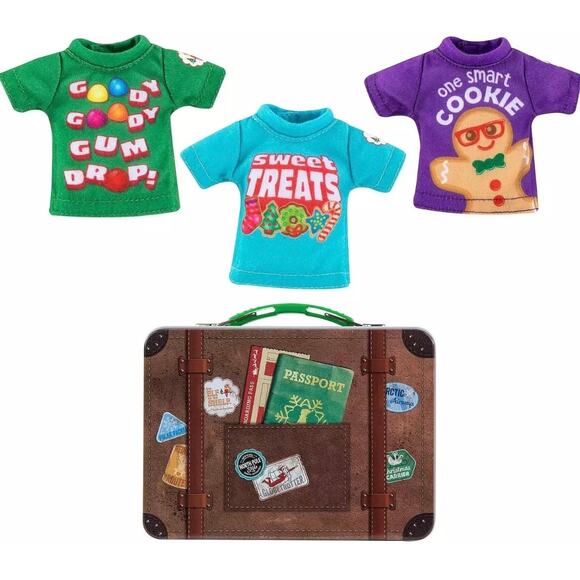 NEW Elf On The Shelf Graphic T-Shirt SET (3) T-Shirts + Tin Suitcase For Elves! - Picture 6 of 8